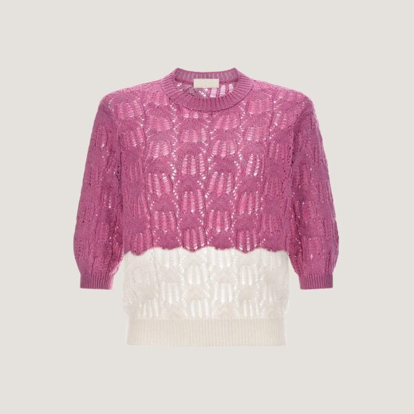 Hot Sale Fantasy Stitching Women’s Cashmere & Cotton Blended Half-sleeve Top Knitwear Sweater