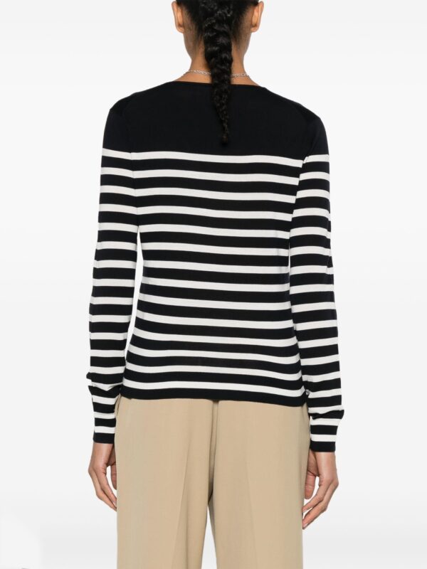 Ladies’ Pure Wool Plain Knitting Deep V-neck Stripe Jumper Top Sweater - Image 4