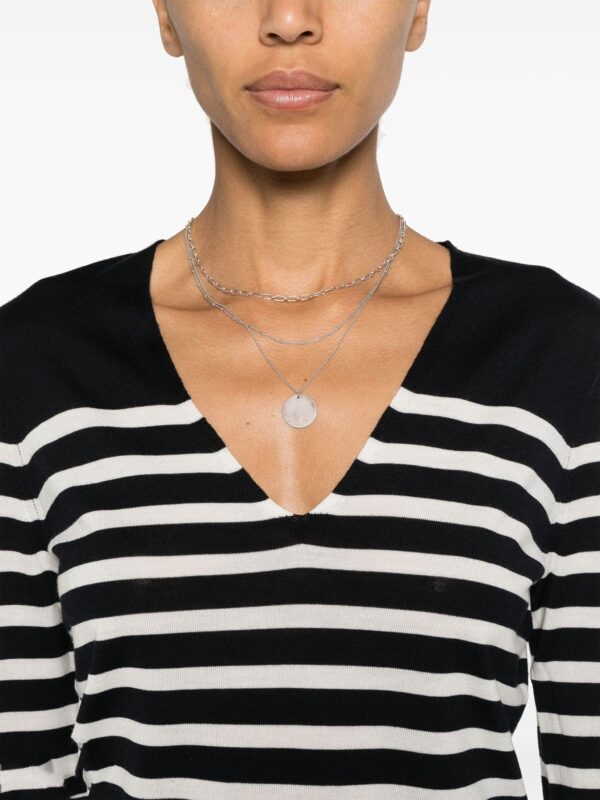 Ladies’ Pure Wool Plain Knitting Deep V-neck Stripe Jumper Top Sweater - Image 5