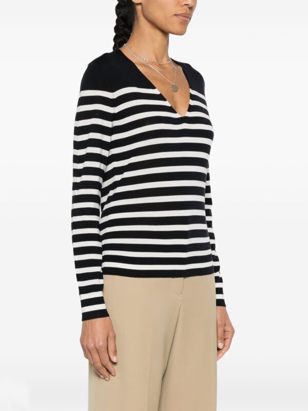 Ladies’ Pure Wool Plain Knitting Deep V-neck Stripe Jumper Top Sweater - Image 6
