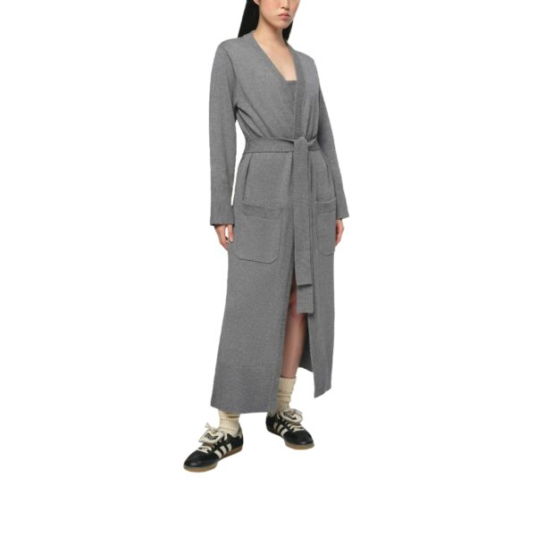 Women’s Pure Cashmere Plain Knitting Belted V-neck Cardigan Coat for Ladies’ Knitted Outwear - Image 3