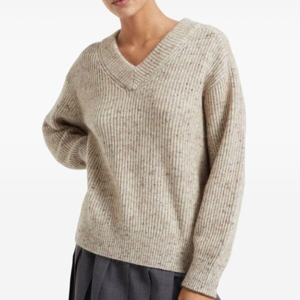 Women’s Wool&Cashmere Blended Plain Knitting V-neck Pullover Top Sweater - Image 4