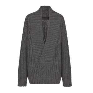 Women’s Oversize Chunky Wool &Mohair Blended Deep V-Neck Jumper Knitwear