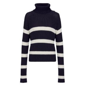 Hot Sale Women’s Cotton Blended Rib Knitting Buttoned High Collar Pullover Knitwear Top