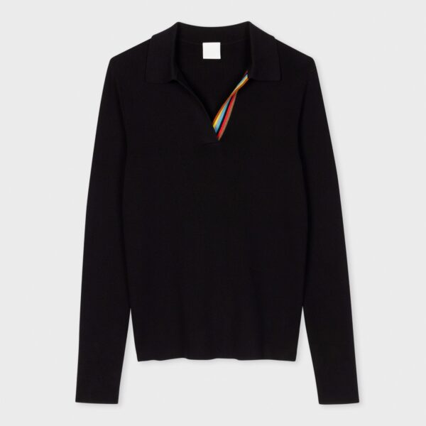 Women’s Cotton Blended Open V-Neck Long Sleeved Polo Collar Jumper - Image 3