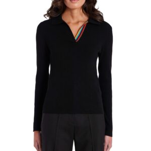 Women’s Cotton Blended Open V-Neck Long Sleeved Polo Collar Jumper