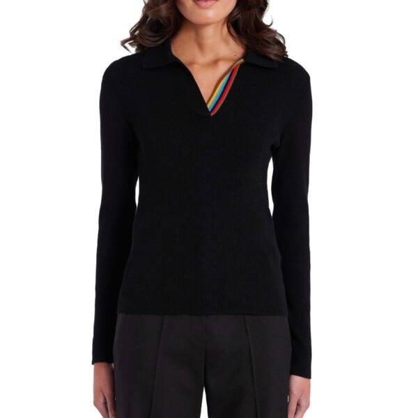 Women’s Cotton Blended Open V-Neck Long Sleeved Polo Collar Jumper