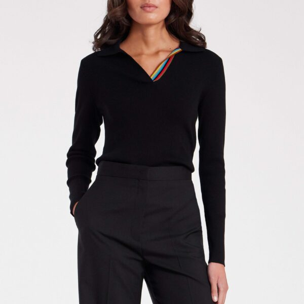 Women’s Cotton Blended Open V-Neck Long Sleeved Polo Collar Jumper - Image 6