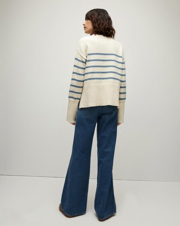Women’s 100% Cotton Plain Knitting Round Neck Long Sleeved Stripe Jumper - Image 2