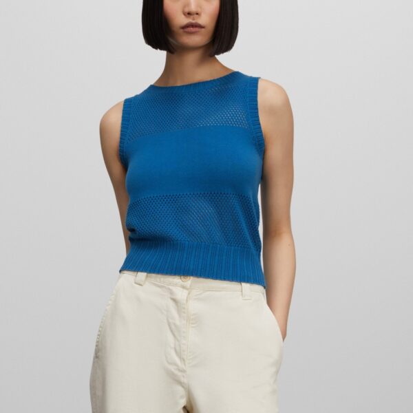 Ladies’ Pure Cotton Pointelle Knitting Sleeveless Jumper for Women’s Top Knitwear Vest - Image 4