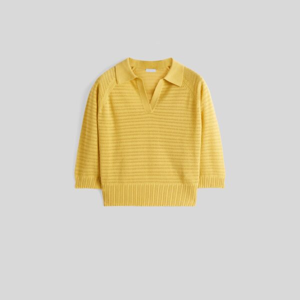 Hot Sale Ladies’ Pure Pima Cotton Pointelle Knitted Buttonless Polo Top Knitwear