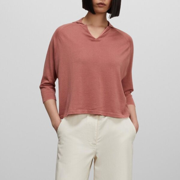 Women’s Cotton Silk & Linen Blended Jersey Buttonless Polo Knitting Jumper - Image 4