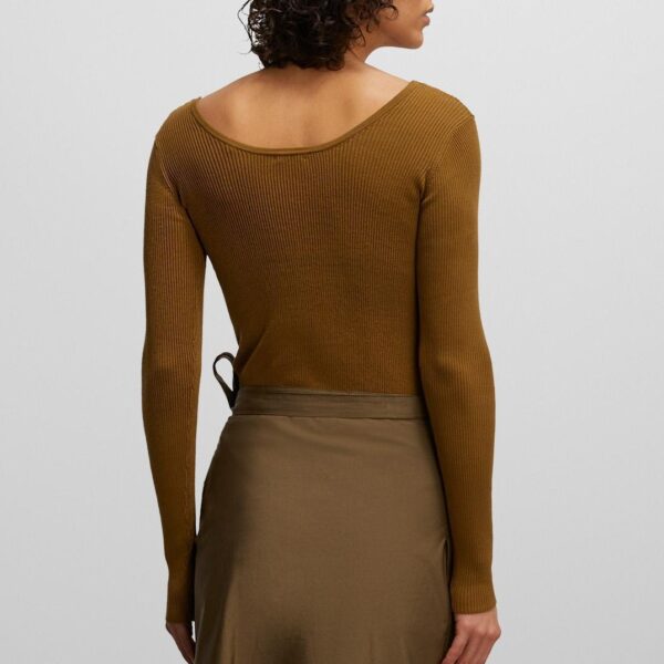 Women’s High Quality 100% Cotton Ribbed Knitting Wide-V neck Jumper Top Sweater - Image 2