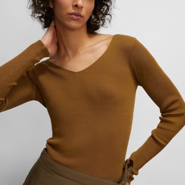 Women’s High Quality 100% Cotton Ribbed Knitting Wide-V neck Jumper Top Sweater - Image 4