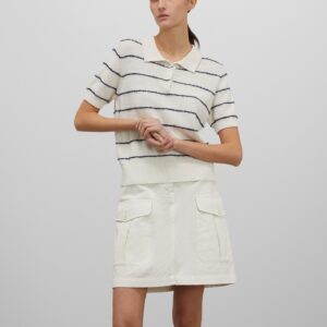 Ladies’ Cotton & Linen Blended Plain Knitted Short Sleeve Polo Jumper for Women’s Top