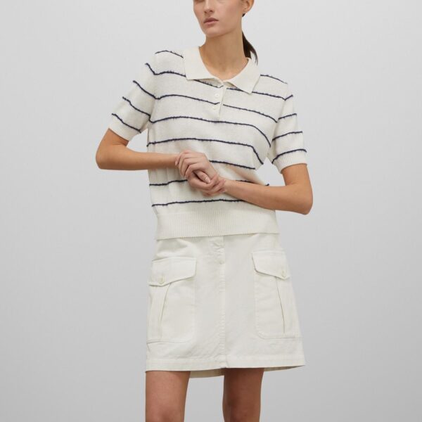 Ladies’ Cotton & Linen Blended Plain Knitted Short Sleeve Polo Jumper for Women’s Top
