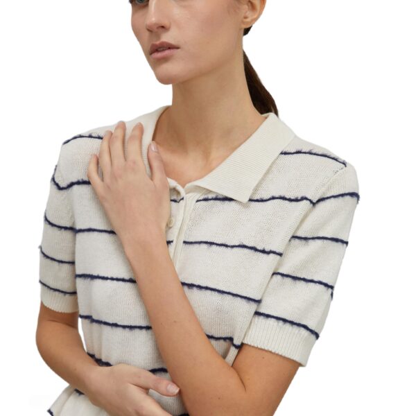 Ladies’ Cotton & Linen Blended Plain Knitted Short Sleeve Polo Jumper for Women’s Top - Image 4