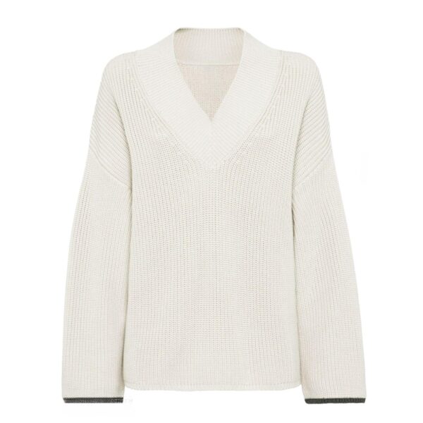 Ladies’ Pure Cotton Half Cardigan Stitched V-neck Drop Shoulder Pullover Knitwear Top