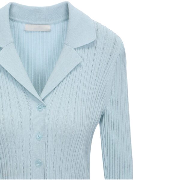 Ladies’ Pure Cotton Vertical Crochet Slim Collared Long Sleeve Cardigan Top Knitwear - Image 2