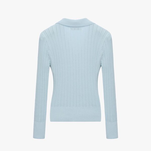 Ladies’ Pure Cotton Vertical Crochet Slim Collared Long Sleeve Cardigan Top Knitwear - Image 3