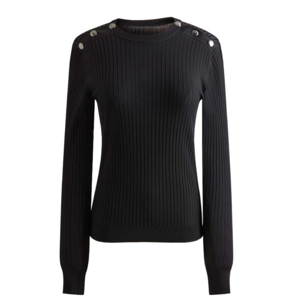 Women’s 100% Cotton Ribbed Knitting Crew Neck Button Jumper for Ladies’ Top Sweater - Image 5