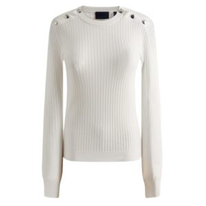 Women’s 100% Cotton Ribbed Knitting Crew Neck Button Jumper for Ladies’ Top Sweater