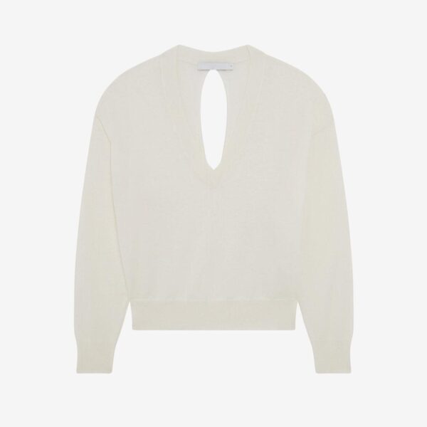 Ladies’ Cotton&Cashmere Blended Plain Knitted Deep V-neck Pullover - Image 2