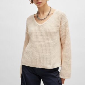 Women’s Cotton Blended Full Cardigan Knitting Stitch V-neck Jumper Top Knitwear