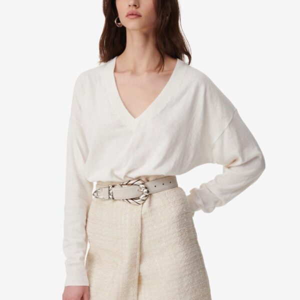 Ladies’ Cotton&Cashmere Blended Plain Knitted Deep V-neck Pullover - Image 5