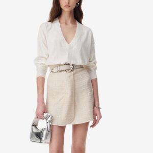 Ladies’ Cotton&Cashmere Blended Plain Knitted Deep V-neck Pullover