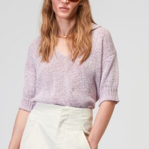 Hot Sale Women’s Cotton Blended Jersey Knitting Polo Jumper Top Sweater