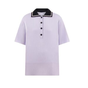 Ladies’ Short Sleeved Half Button- Closure Polo Jumper in 100% Cotton Jersey Knitting Top