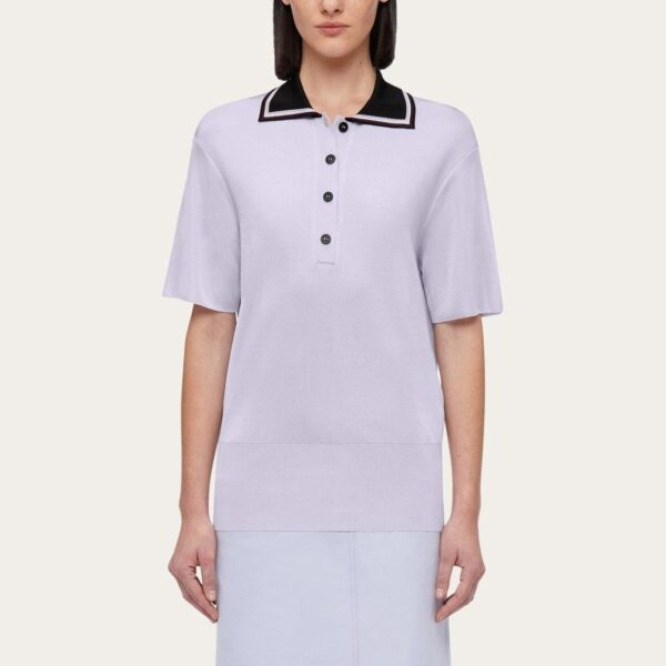Ladies’ Short Sleeved Half Button- Closure Polo Jumper in 100% Cotton Jersey Knitting Top - Image 3