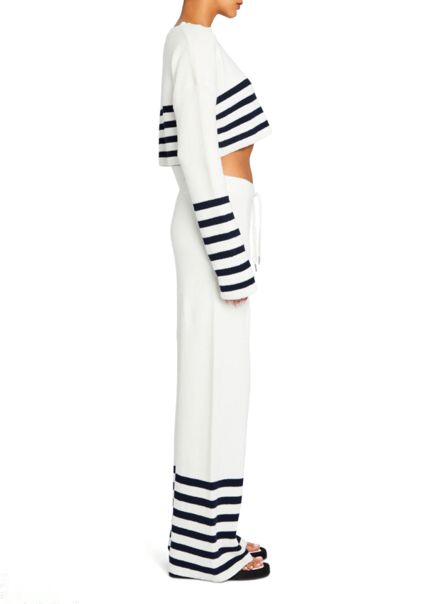 Women’s Cotton Blended Plain Knitting White and Navy Pants - Image 3