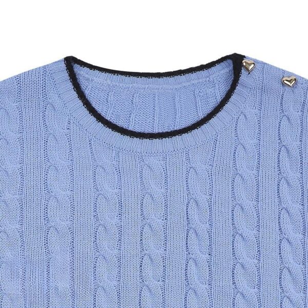 Women’s Cotton & Cashmere Blended Cable Knitting Round Neck Pullover Top Sweater - Image 3