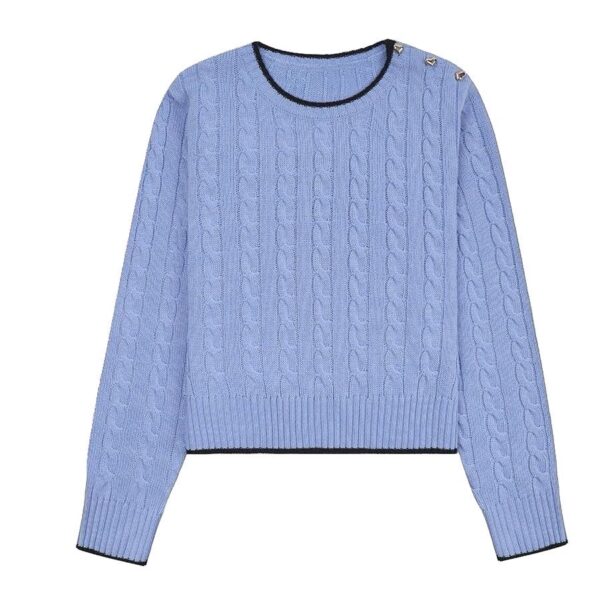 Women’s Cotton & Cashmere Blended Cable Knitting Round Neck Pullover Top Sweater