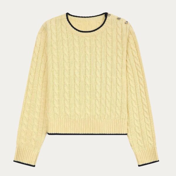 Women’s Cotton & Cashmere Blended Cable Knitting Round Neck Pullover Top Sweater - Image 5
