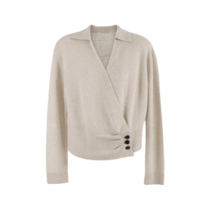 Ladies’ Loose Fit Pure Wool Jersey Knitting V-neck Button Closure Jumper