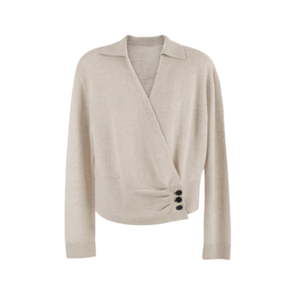 Ladies’ Loose Fit Pure Wool Jersey Knitting V-neck Button Closure Jumper