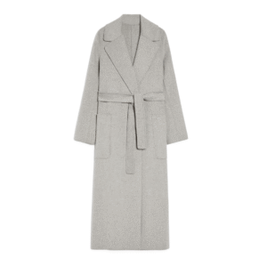 Camel Long Tailored Relaxed Silhouette Tweed Double-Face Wool Trench Coat With Shirt-style Collar