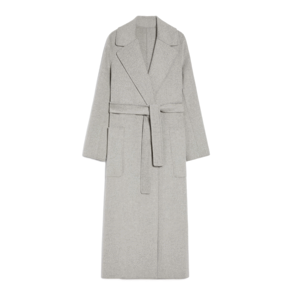 Camel Long Tailored Relaxed Silhouette Tweed Double-Face Wool Trench Coat With Shirt-style Collar