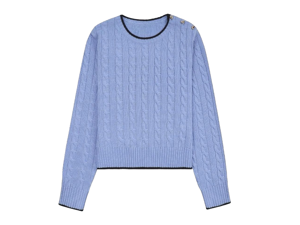 Cable Knitting Round Neck Pullover