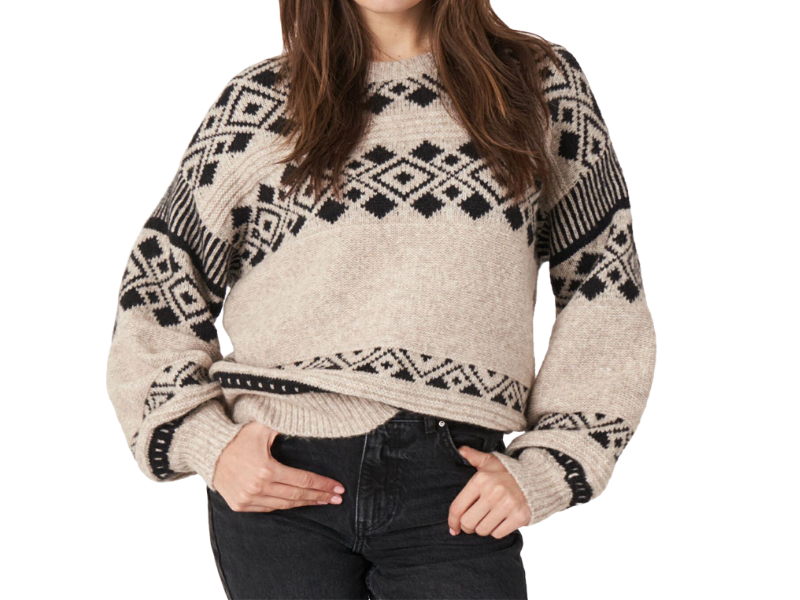 Intarsia Pattern Cashmere Wool Sweater