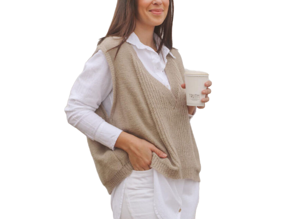 Jersey Vest With A Front Half Cardigan Stitch Detail