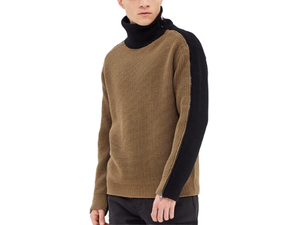 Two Tone Relaxed Fit Turtleneck Men's Knit Sweater