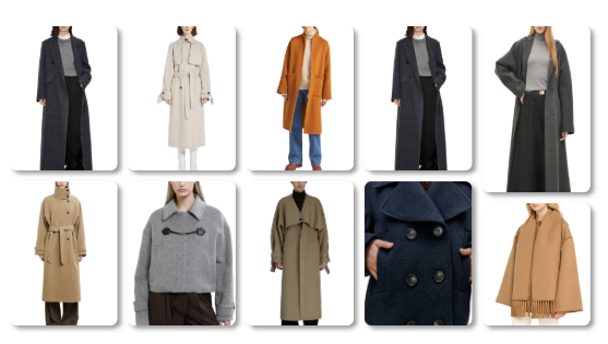 diverse wool coat styles and details