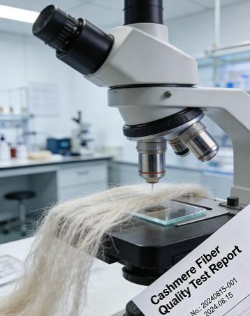 Cashmere fiber testing showing micron count and quality standards