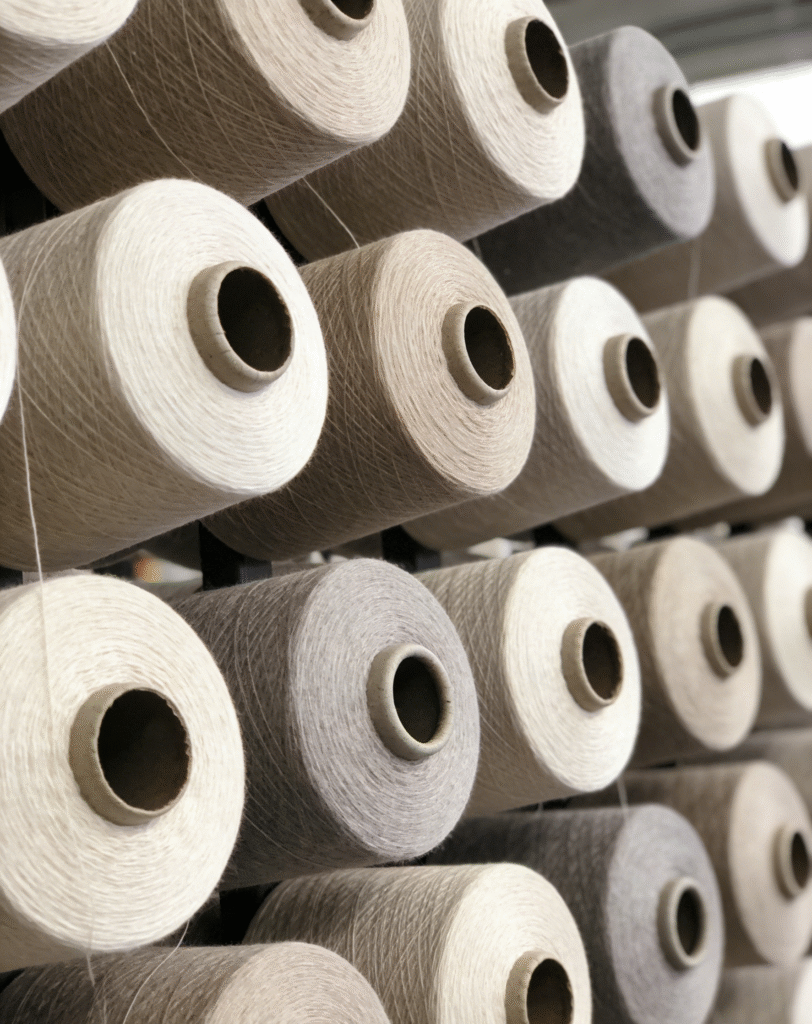 Close up of cashmere yarn cones