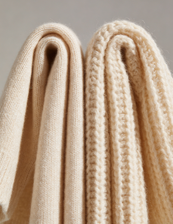High gauge cashmere knit showing dense and refined construction