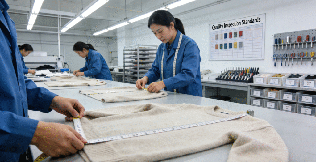 Quality inspection process for cashmere sweaters in knitting factories (2)